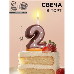 Свеча в торт «Шоколадная глазурь», цифра 2, 3.8 см