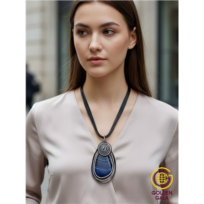 Кулон-подвеска из натурального Агата  на многослойном шнурке АБ4/006 синий