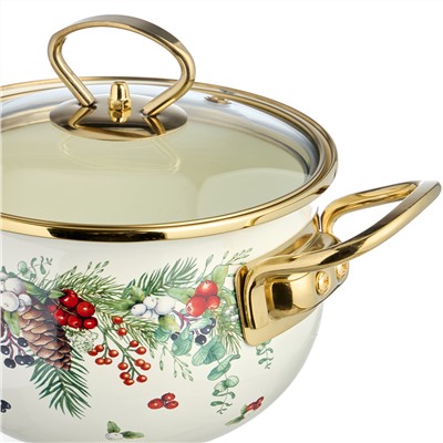 КАСТРЮЛЯ ЭМАЛИРОВАННАЯ AGNESS СО СТЕКЛЯННОЙ КРЫШКОЙ СЕРИЯ "CELEBRATION", 1.5 Л, 16*10 СМ