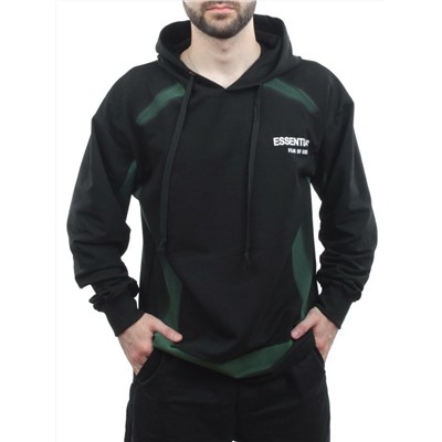 2649 BLACK/GREEN Толстовка мужская (75% хлопок, 20% полиэстер, 5% спандекс)