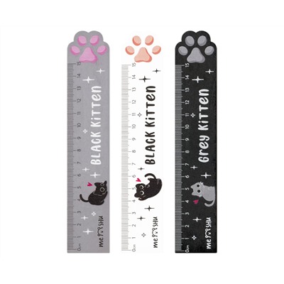 Линейка 15см MESHU "Paw", деревянная,  ассорти, европодвес