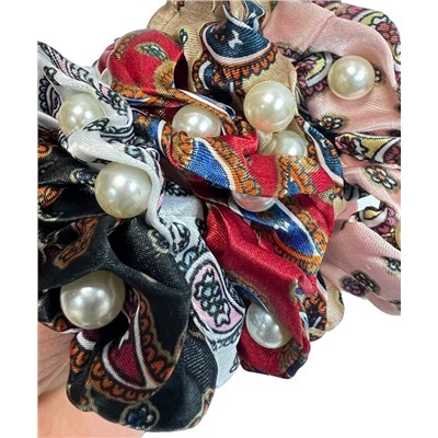 Резинка объемная шелковая с жемчугом 9,5 см Р19 6 шт