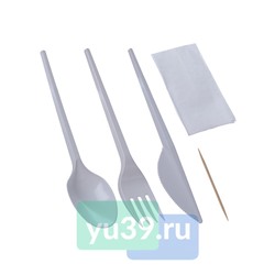 Комплект № 5 Стандарт белый - вилка, ложка, нож, зубочистка салфетка