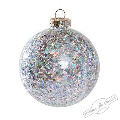 Шар "Ледяная фантазия" с серебряными звездочками (стекло) 8 см