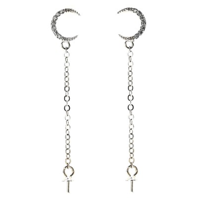 Швензы серебряные, пусеты 43*7мм с фианитами, 1пара