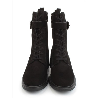 04-M2-590 BLACK Ботинки зимние женские (натуральная замша, натуральный мех)