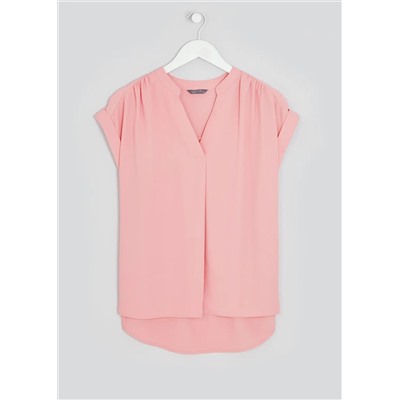 Pink Short Sleeve Grandad Collar Shirt