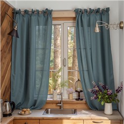 Комплект штор для кухни Этель Linen collection, 145×180 см - 2 шт., зелёный, 100% лён 170 г/м²