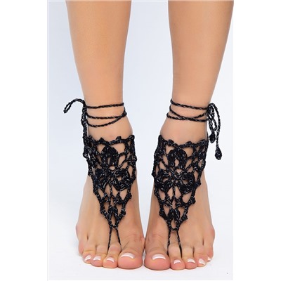 Барефуты Вязанные украшения на ноги (черный/серебро) БФ06