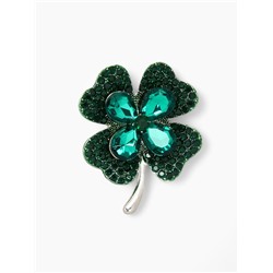 Брошь «Клевер» на удачу, цвет изумрудный в серебре