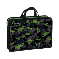 Папка с ручками 1 отделение, А4 Berlingo "Black and green", 340*245*75мм, пластик, на молнии