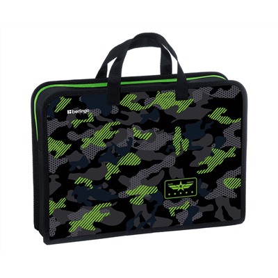 Папка с ручками 1 отделение, А4 Berlingo "Black and green", 340*245*75мм, пластик, на молнии