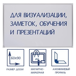 Доска магнитно-маркерная 60×90 см, Calligrata СТАНДАРТ, в алюминиевой рамке, с полочкой