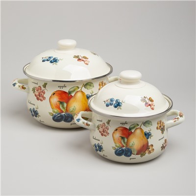 НАБОР КАСТРЮЛЬ AGNESS ЭМАЛИРОВАННЫХ СЕРИЯ "ФРУКТЫ", 4ПР. 1,5Л И 2,8Л, 16Х10СМ, 20Х12СМ