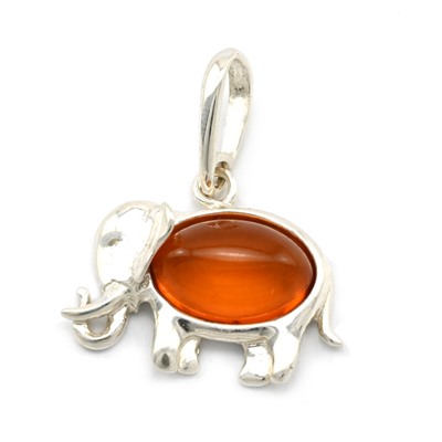 Подвеска Слон 20*16мм с янтарем С925 светло-коньячный, 2,3г
