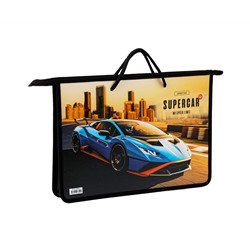 Папка с ручками А4 ArtSpace "Supercar", пластик, на молнии, 45мм