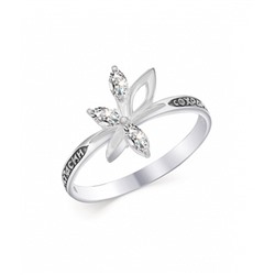 Кольцо с фианитом выборочное чернение серебро 925*