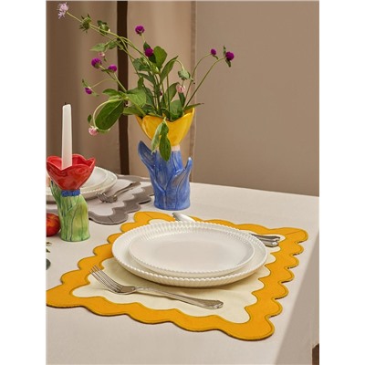 Салфетка под приборы с контрастным кантом горчичного цвета из коллекции Trendy Ruffles, 35х45 см
