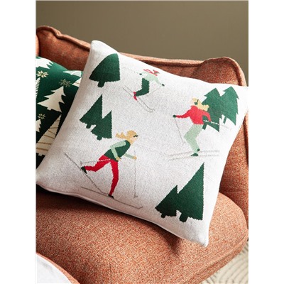 Подушка вязаная с новогодним рисунком Let's Ski из коллекции New Year Essential, 45x45 см