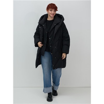 Пальто двубортная зимнее утепленное женское черного цвета 7732Ch