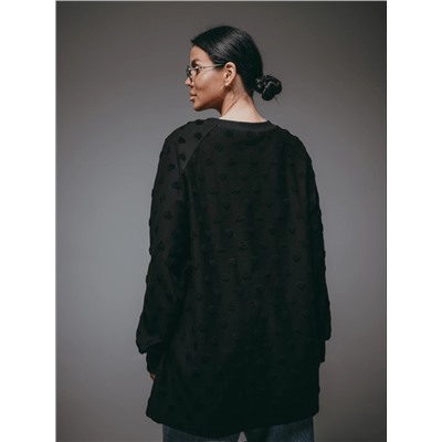 Свитшот Ребекка махра сердечки чёрный Лт