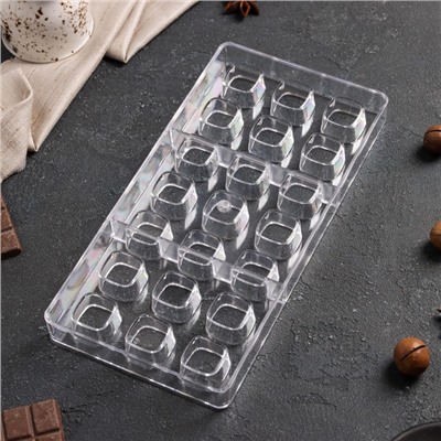 Форма для конфет и шоколада KONFINETTA «Куб», пластик, 27.5×13.5×3 см, 21 ячейка (2.5×2.5 см), прозрачная