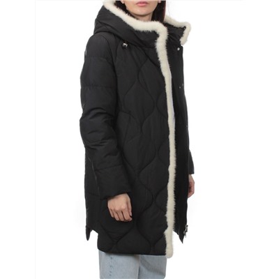 310 BLACK/WHITE Пальто зимнее стеганое женское (200 гр. холлофайбер, натуральная норка)