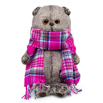 Мягкая игрушка "Кот Басик в ярко-розовом шарфе" (22 см)