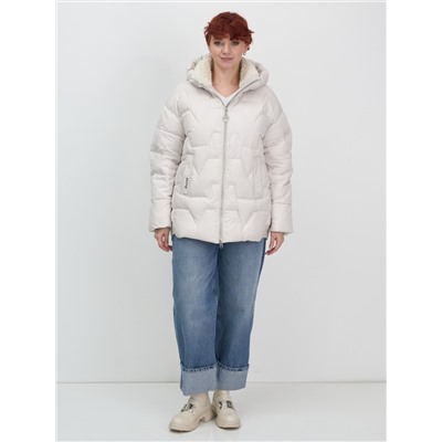 Куртка зимняя женская из овчина стильная и модная бежевого цвета 7309B