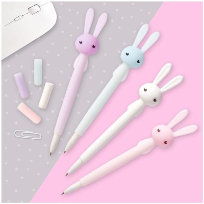 Ручка шариковая MESHU "Cute Rabbit" синяя, 0,7мм, софт-тач, ассорти, с топпером