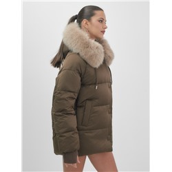 Куртка зимняя женская с мехом и капюшоном тренд горчичного цвета 7658G