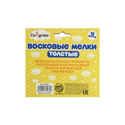 Мелки восковые 12 цветов, утолщённые, 93×11 мм, Calligrata, в картонной коробке