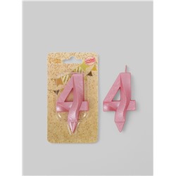 УЦЕНКА Свеча в торт "Грань", цифра "4", розовый металлик, 6,5 см