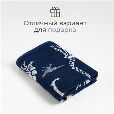 Полотенце махровое Этель Dinosaur, 70×130 см, 100% хлопок, 420 г/м², сине-белое