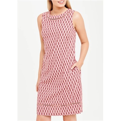 Sleeveless Printed Linen Shift Dress