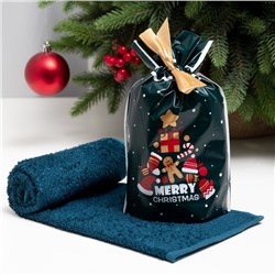 Полотенце махровое Экономь и Я Merry Christmas 30*60 см, цвет синий, 100% хл, 340 г/м2