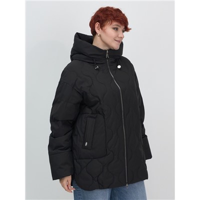 Куртка женская демисезонная с капюшоном черного цвета 1140Ch