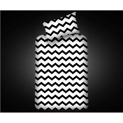 100x200 см. 1 сп. Простынь на Резинке с Наволочкой Бязь Поликоттон B&W SmallZigzag
