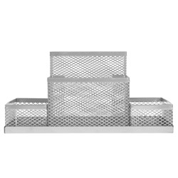 Подставка для канцелярских мелочей 4 отделения, металлическая сетка, серая