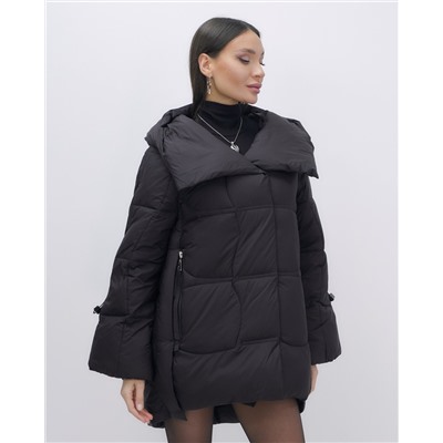 Куртка зимняя женская с большим капюшоном модная черного цвета 7739Ch