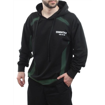 2649 BLACK/GREEN Толстовка мужская (75% хлопок, 20% полиэстер, 5% спандекс)