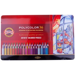 Карандаши цветные художественные Koh-I-Noor "Polycolor" 36цв., заточен., метал. пенал