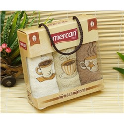 Махровые Полотенца с Вышивкой 30x50 см. 3 шт./уп. Coffee Time Mercan