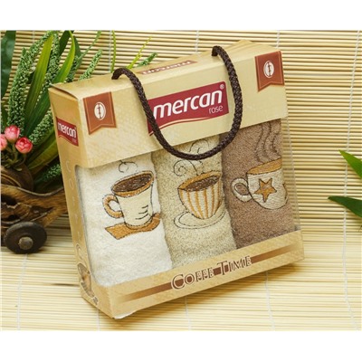 Махровые Полотенца с Вышивкой 30x50 см. 3 шт./уп. Coffee Time Mercan