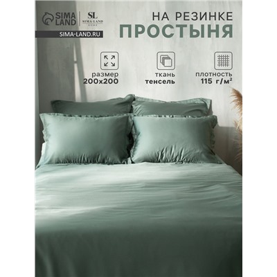Простыня на резинке SL Home Tencel 200*200+30 см , цв. оливковый