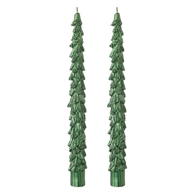 Набор из двух свечей зеленого цвета из коллекции New Year Essential, 25 см