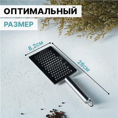 Тёрка для сыра Доляна «Металлик», 14×8 см, мелкая, с ручкой, серебристая