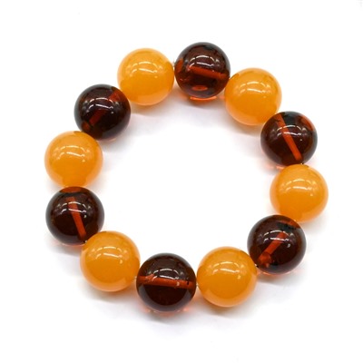 Браслет из янтаря шарик 20мм коньячный, карамельный