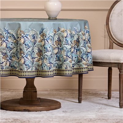 СКАТЕРТЬ КРУГЛАЯ "ЛИСТЬЯ МОРРИСА"190 СМ ,100% ХЛОПОК ,СИНИЙ, ТВИЛ, ПРОПИТКА