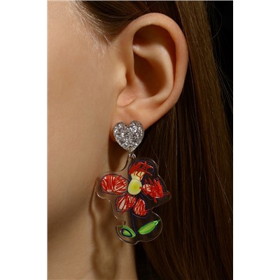 Серьги акриловые «Цветы» нарисованные, цветные в серебре